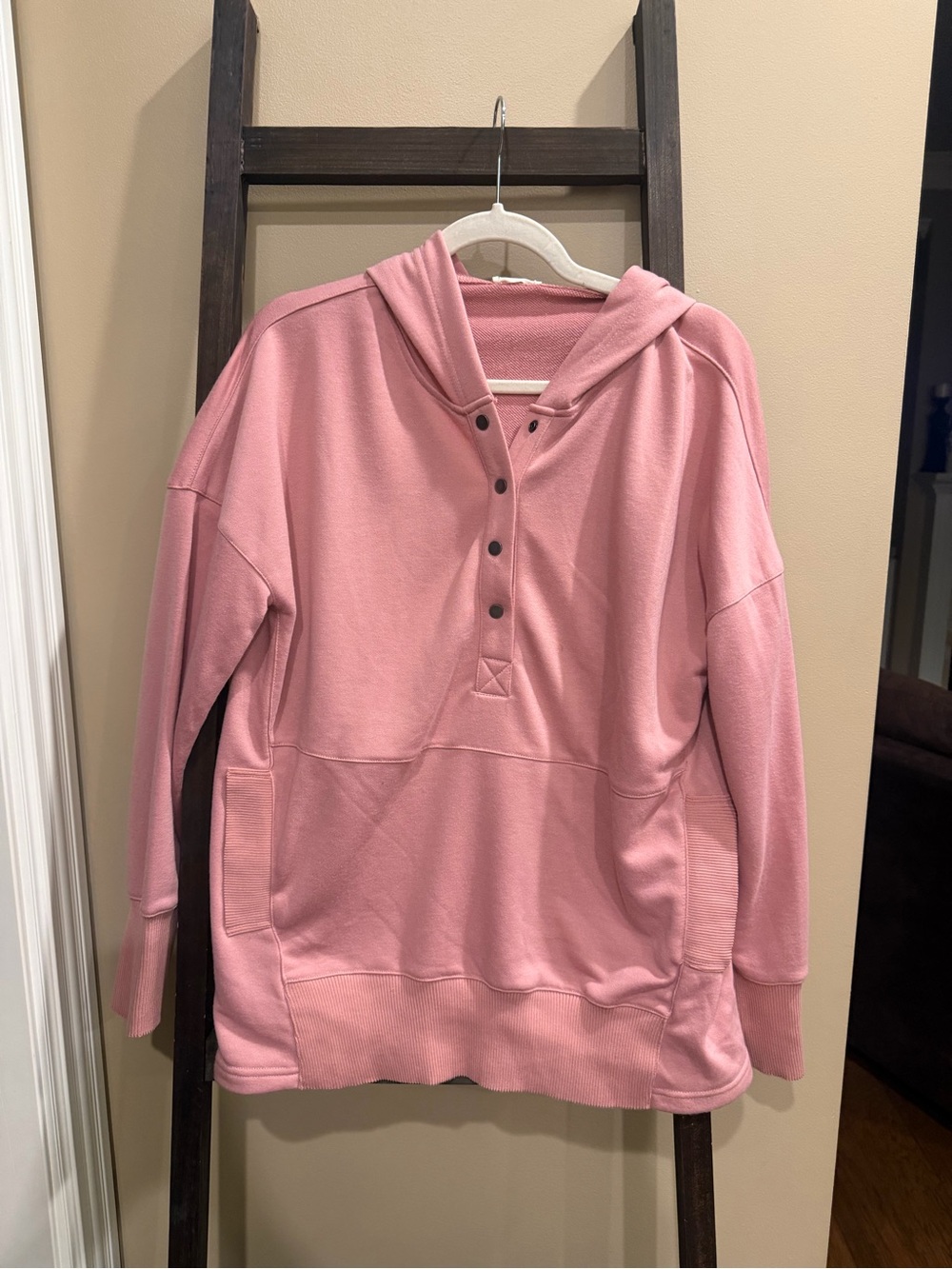 BiBi Rose Pink Hooded Henley Sweatshirt